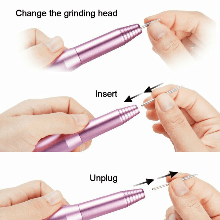 Pink / Gold / Silver Electric Mini Polishing Pen with Ceramic Head Pen-Type Peeling and Removing Nail Polishing Machine - Trendha