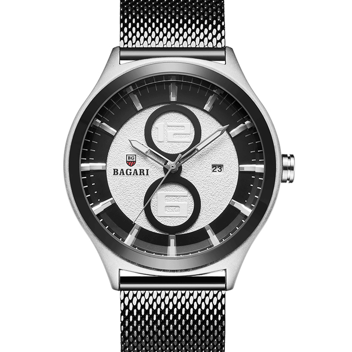 BAGARI 8012W Ultrathin Business Style Men Watch Mesh Steel Band Quartz Watch - Trendha