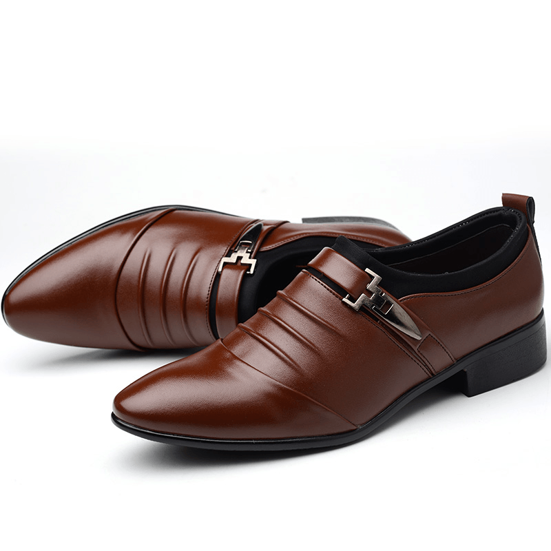 Men Solid Color Folds Comfy Microfiber Leather Non Slip Formal Shoes - Trendha
