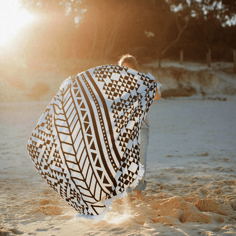 150Cm Pure Cotton Bohemia Roud Tassel Knitted Beach Towel Lantern Towel Home Blanket - Trendha