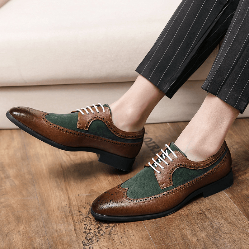 Mencio Men Retro Large Size Lace-Up Pointed Toe Formal Dress Shoes - Trendha