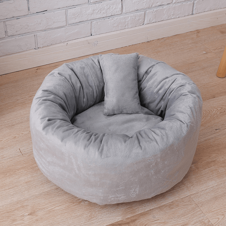 S/M/L Donut Plush Small Dog Cat Beds Warm Soft Pet House Nest with Pillow Cave Pet Bed - Trendha