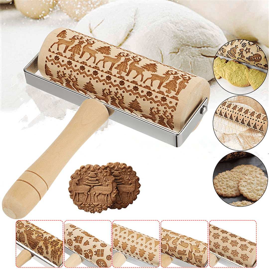 Merry Christmas Wooden Print Rolling Pin Christmas Decorations Dessert Tools - Trendha