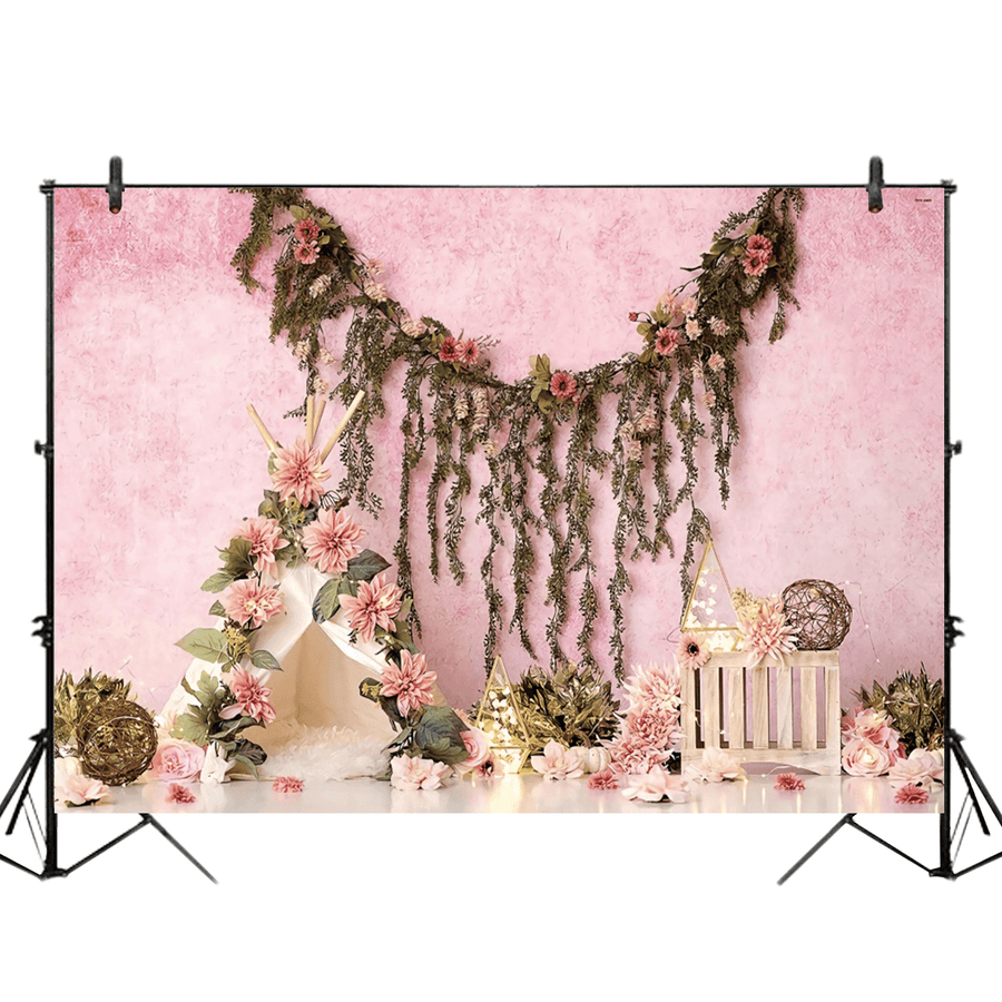 5X3Ft 7X5Ft 9X6Ft Flower Decor Pink Wall Photography Backdrop Background Studio Prop - Trendha