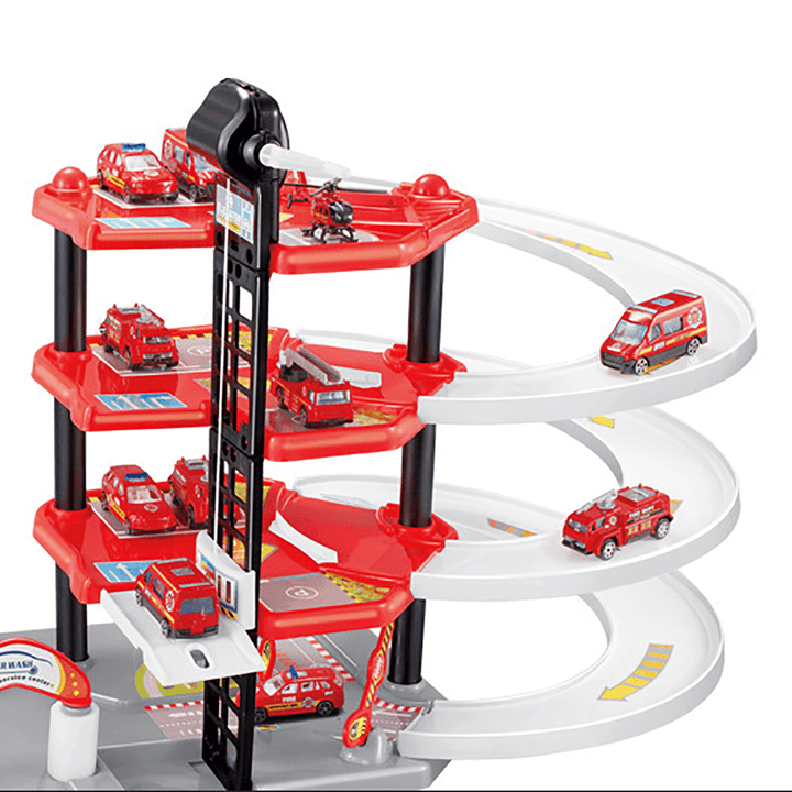 DIY Four-Layer Fire Truck Alloy Rail Car Large Track Parking Lot Children'S Educational Play House Toys - Trendha