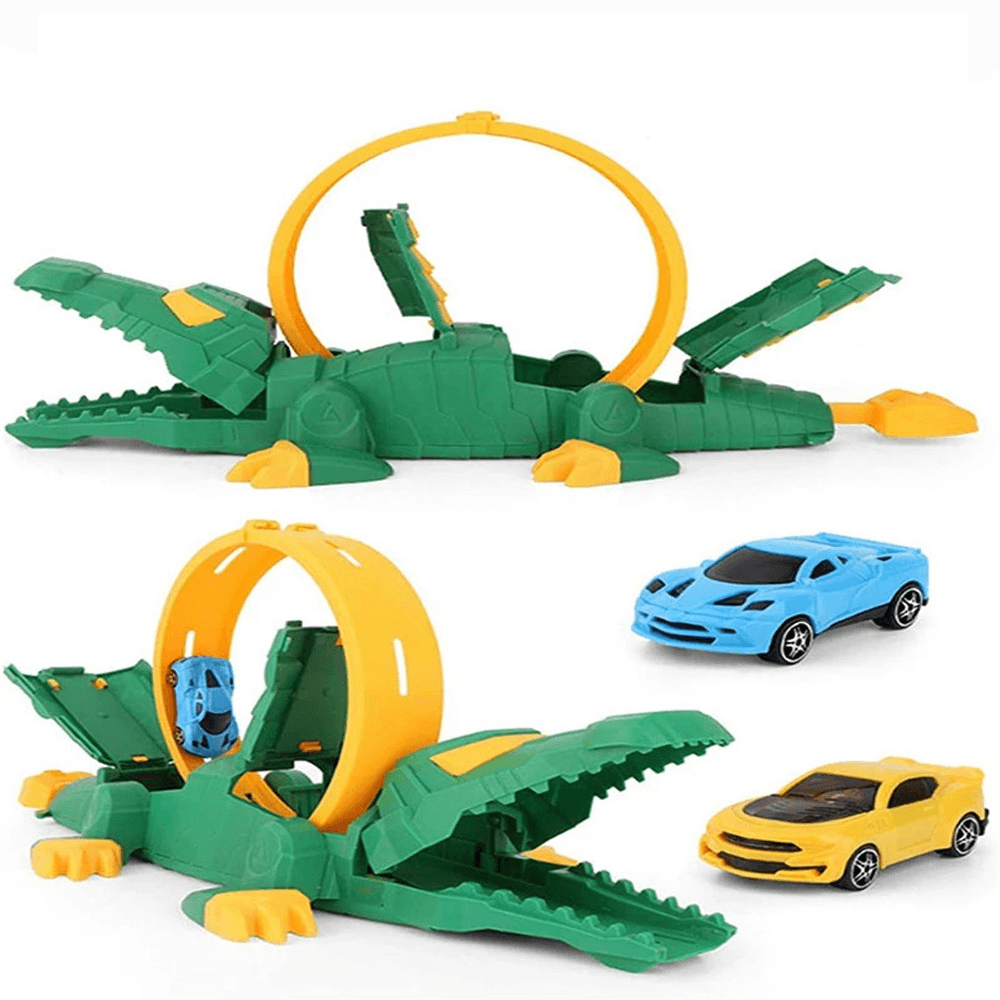 Creative DIY Assemble Crocodile Parking Lot Catapults Rail Car 360° Rotating Transmitter Track Educational Puzzle Toy for Kids Gift - Trendha