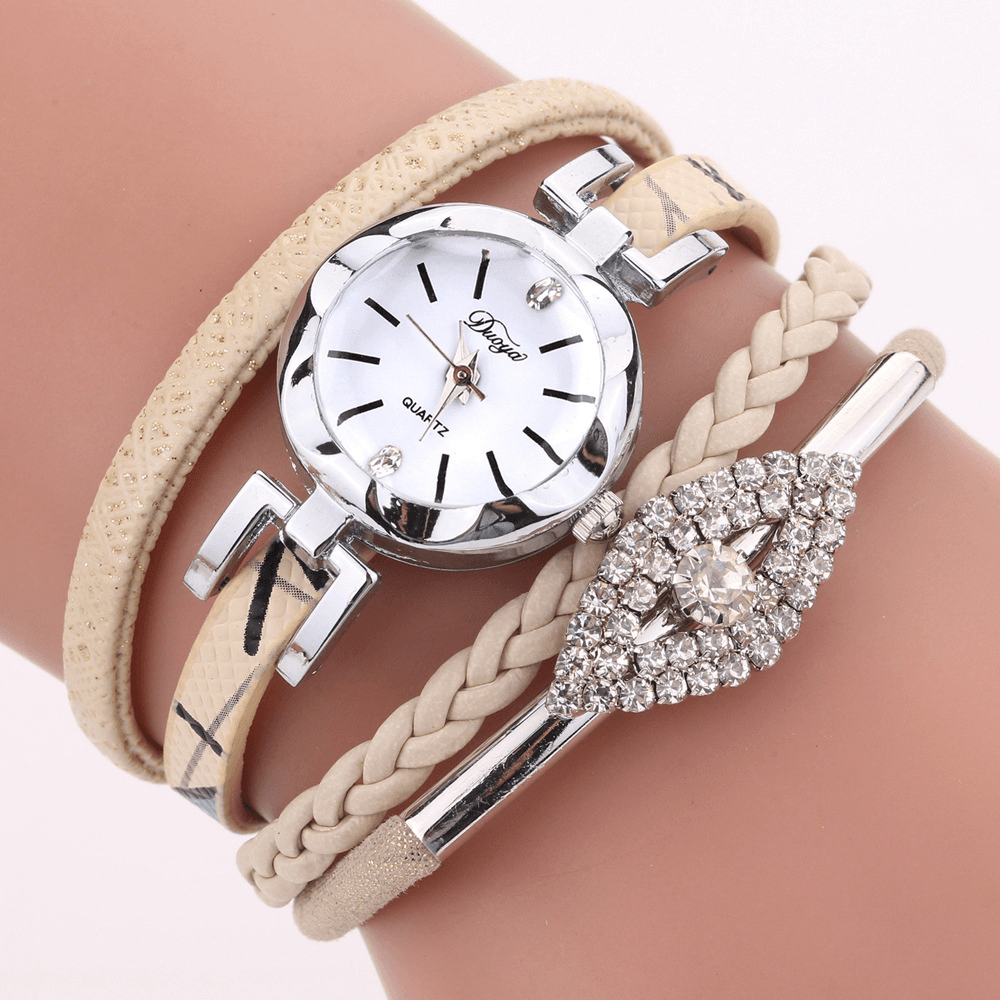DUOYA D256 Retro Style Women Bracelet Watch Diamond Gift Leather Strap Quartz Watch - Trendha