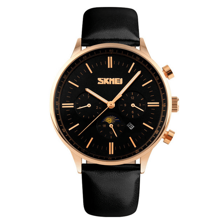 SKMEI 9117 Business Style Waterproof Men Wrist Watch Leather Strap Quartz Watches - Trendha