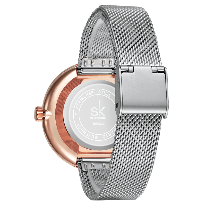 SHENGKE SK K0132 Full Steel Crystal Dial Fashion Women Elegant Quartz Watch - Trendha