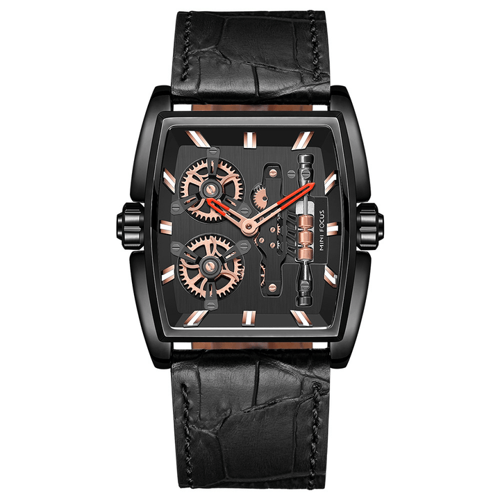 MINI FOCUS MF0322G Creative Dial Rectangle Men Wrist Watch Genuine Leather Band Quartz Watch - Trendha