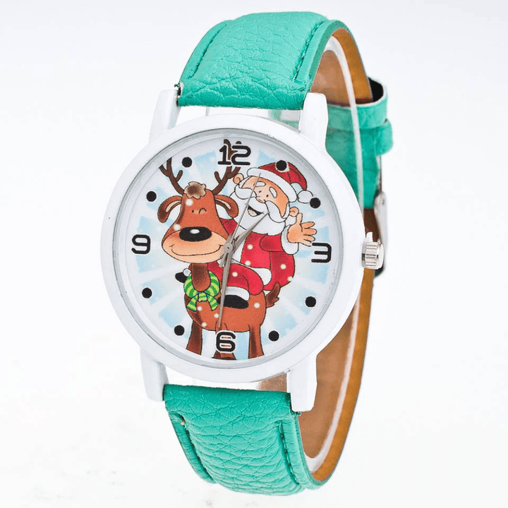 Fashion Christmas Santa Claus Pattern Cute Watch Leather Strap Men Women Quartxz Watch - Trendha