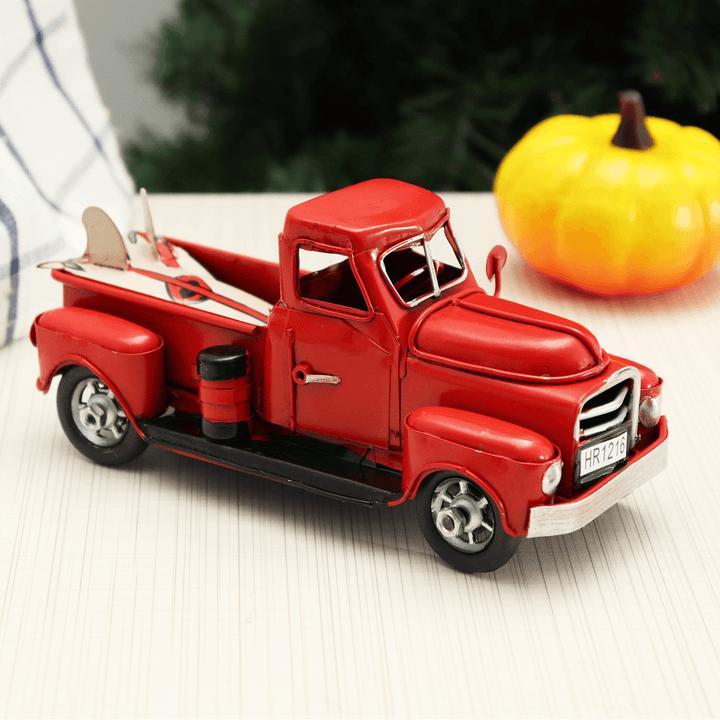 Old Red Metal Truck Vehicle Car Model Kids Christmas Gifts Toys Table Top - Trendha
