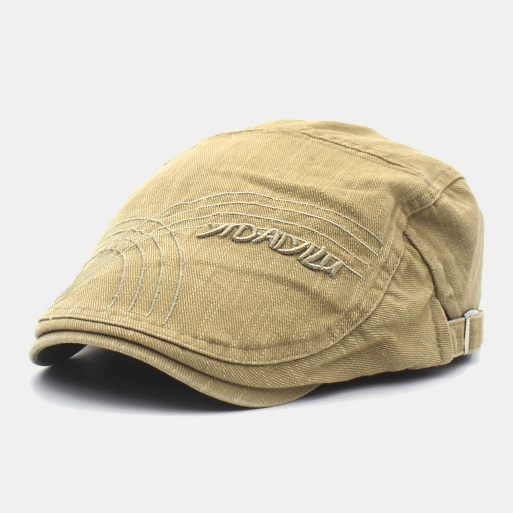 Men Adjustable Beret Cap Cotton Line Letter Embroidery Wild Sunscreen Newsboy Cap Flat Hat Driving Hat - Trendha