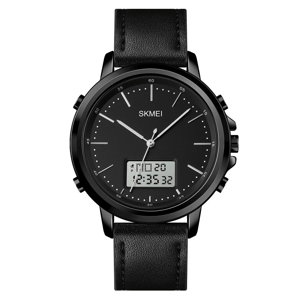 SKMEI 1652 Leather Alarm Stopwatch Sport Watch Luminous Display Men Waterproof Dual Display Digital Watch - Trendha