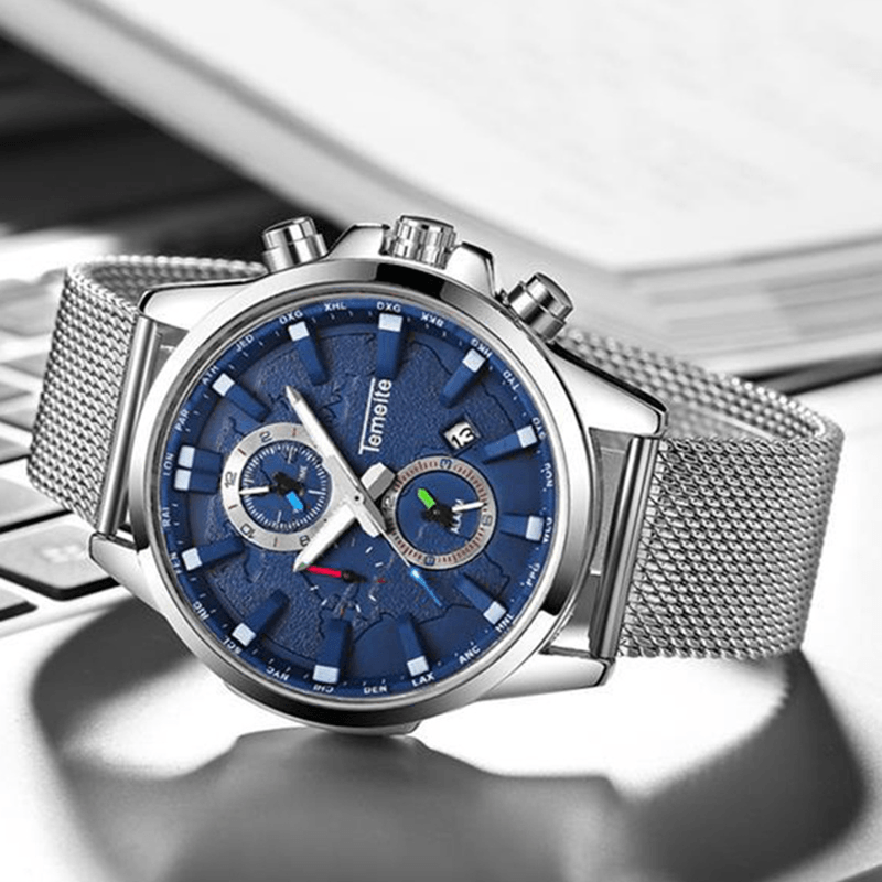 TEMEITE Men Business Watch Chronograph Calendar Fashion Casual 3ATM Waterproof Quartz Watch - Trendha