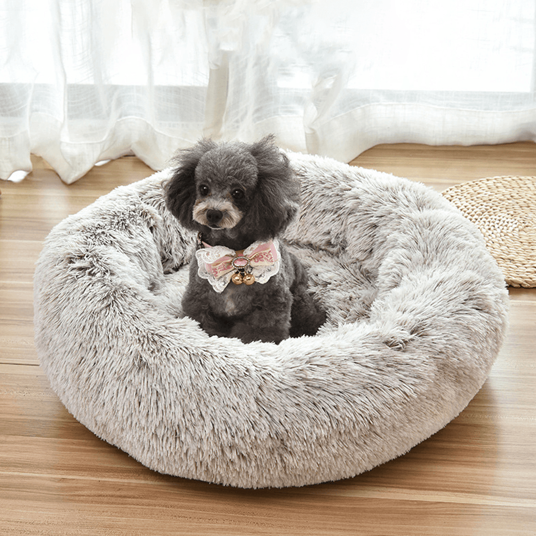 Pet Dog Cat Calming Bed round Nest Warm Soft Plush Sleeping Bed Donut Cushion - Trendha