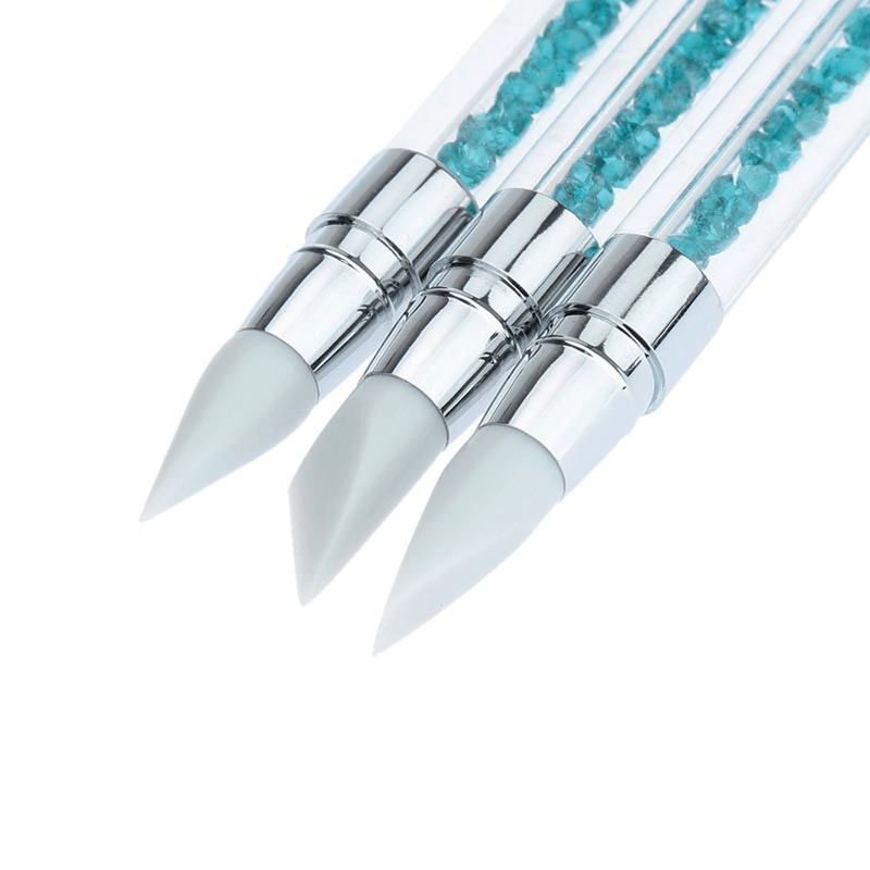 Dual-Head Silicone Pen Kit Nail Art Brush Mirror Powder Applier 3D Flower DIY Design Manicure Tools - Trendha