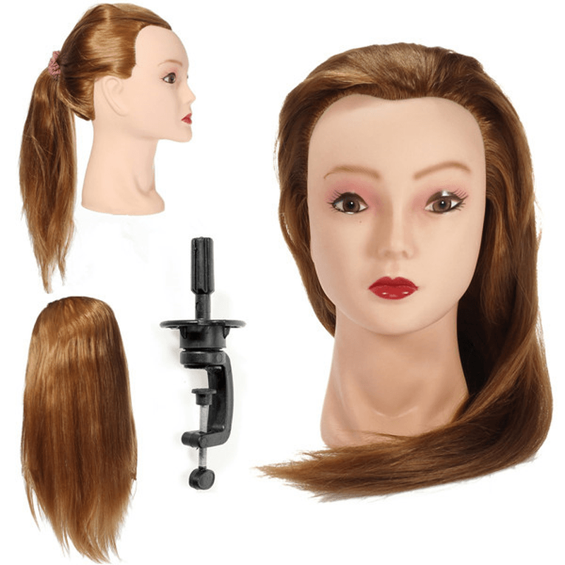 Golden Long Straight Hair Training Head Cutting Practice Mannequin Clamp Holder Hairdressing Braidin - Trendha