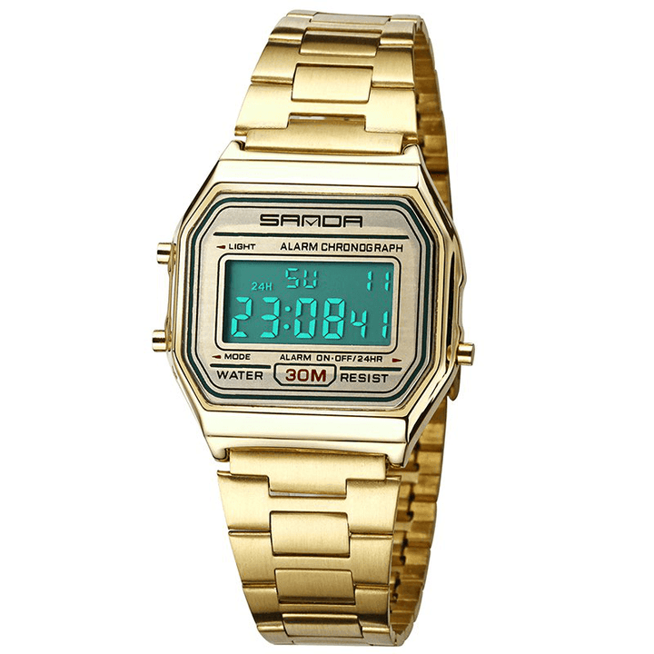 SANDA 405 Digital Watch Luxury Multifunction Stainless Steel Strap Business Men Wrist Watch - Trendha