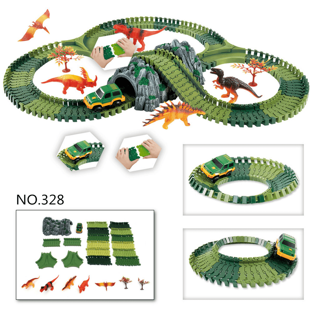Dinosaur Dino World Childrens Flexible Race Car Track Toys Construction Play-Set Toy - Trendha
