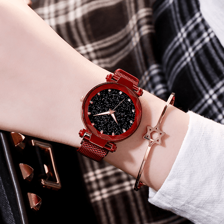 Deffrun Milan Strap Fashion Starry Sky Magnetic Ladies Watch Starry Sky Watch Female Quartz Watch - Trendha