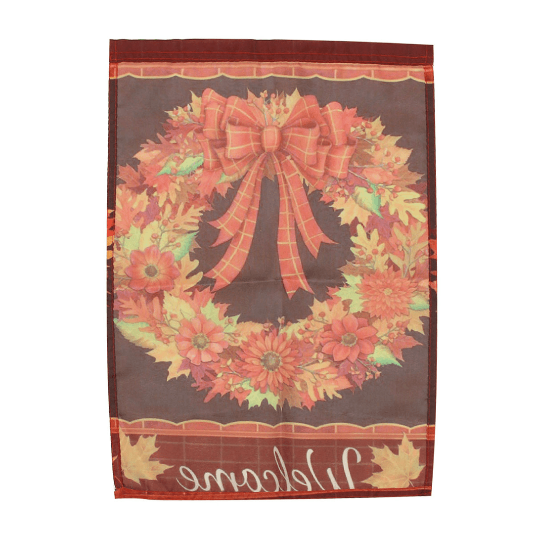 12.5''X18'' Fall Wreath Garden Flag Welcome Autumn Leaves Floral Briarwood Lane Decorations - Trendha