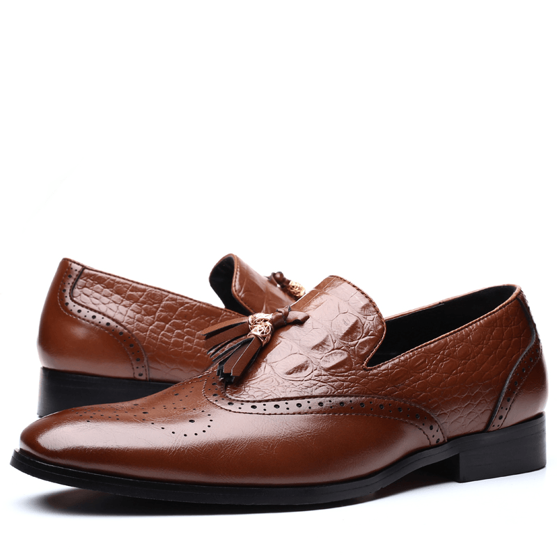Men Brogue Tassel Decor Dress Loafers Slip on Business Casual Formal Shoes - Trendha