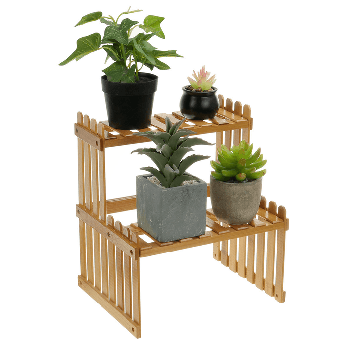 2 Tiers Succulent Plant Flower Bonsai Pot Shelf Display Storage Desk Rack Holder Mini Bookshelf - Trendha