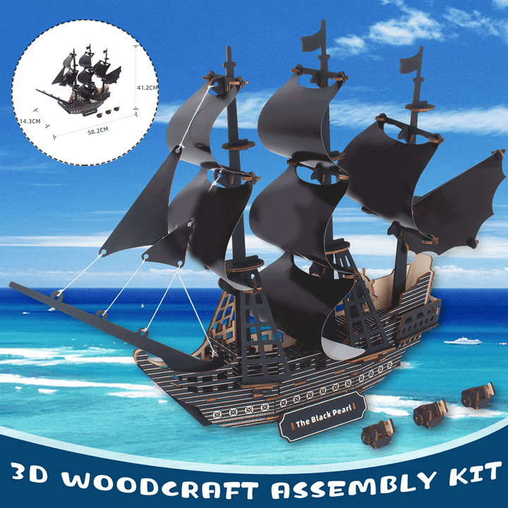 3D Woodcraft Assembly Kit Black Pearl Pirate Ship for Children Toys - Trendha