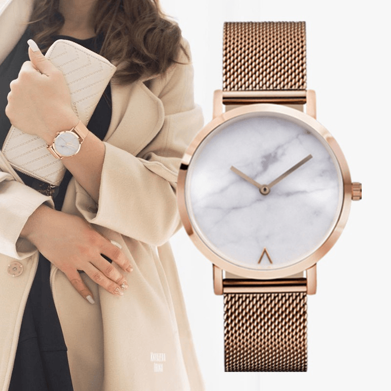 Fashion Marble Dial Stainless Steel Strap Casual Women Quartz Watch - Trendha