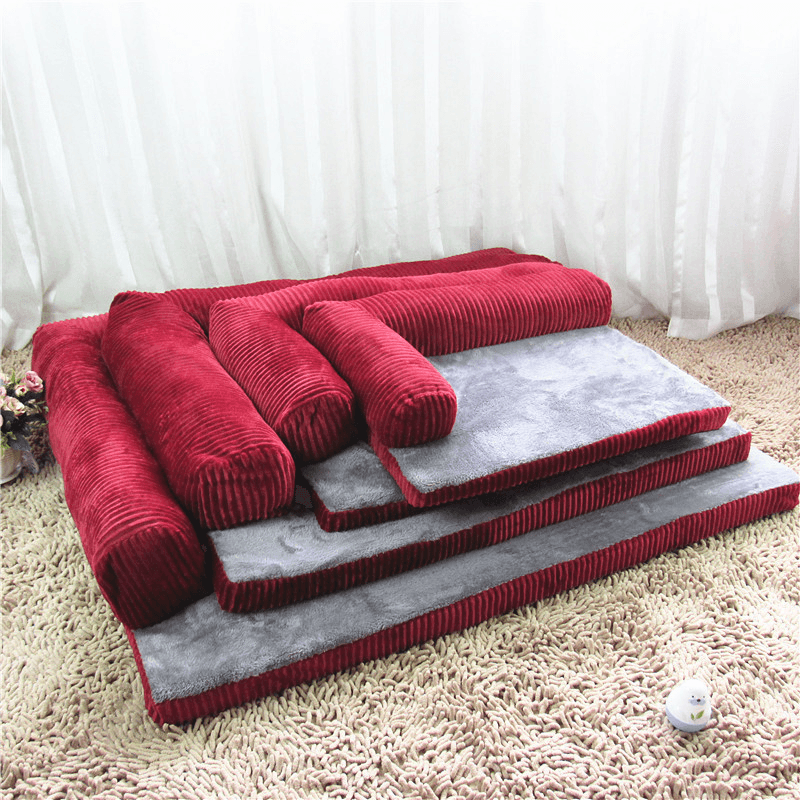 Luxury Corduroy Bolster Pet Dog Sofa Bed Puppy Fleece Bed Mat for Large Dog Pet Bed - Trendha