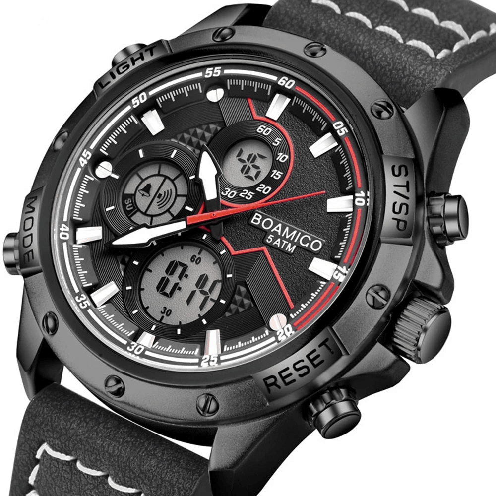 BOAMIGO F546 Fashion Men Digital Watch Date Week Display Chronograph LED Light Sport Dual Display Watch - Trendha
