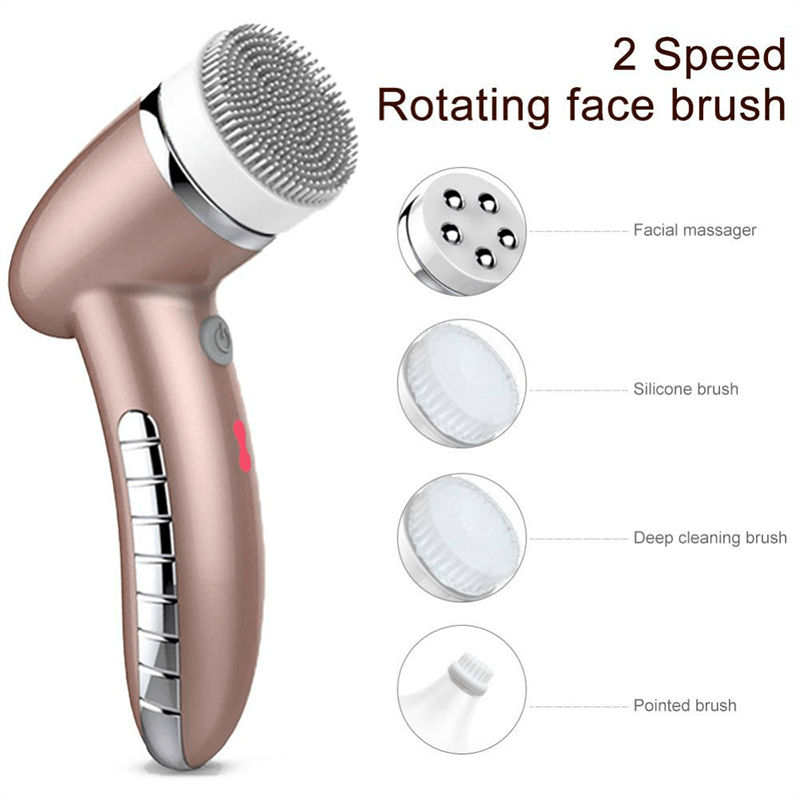 4 in 1 Facial Brush Sonic Vibration Mini Face Cleaner Silicone Deep Pore Cleaning Electric Face Massage Waterproof - Trendha