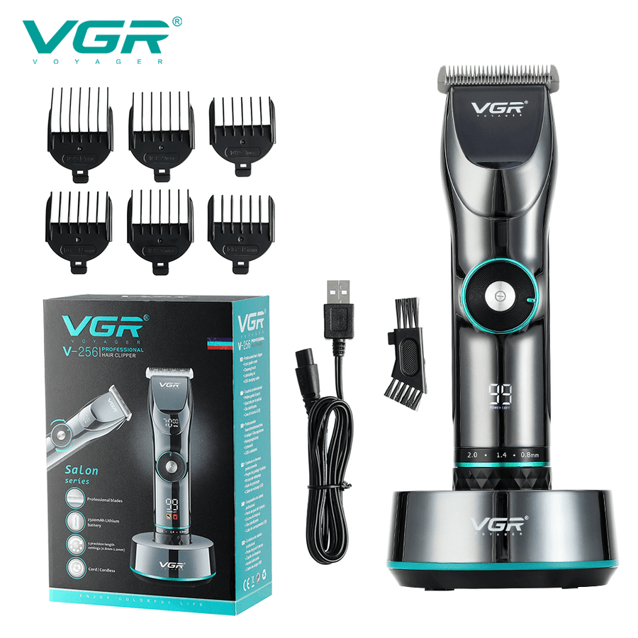 VGR V-256 Hair Clipper Professional Digital Display Variable Speed Electric Hair Trimmer W/ 6Pcs Limit Combs - Trendha