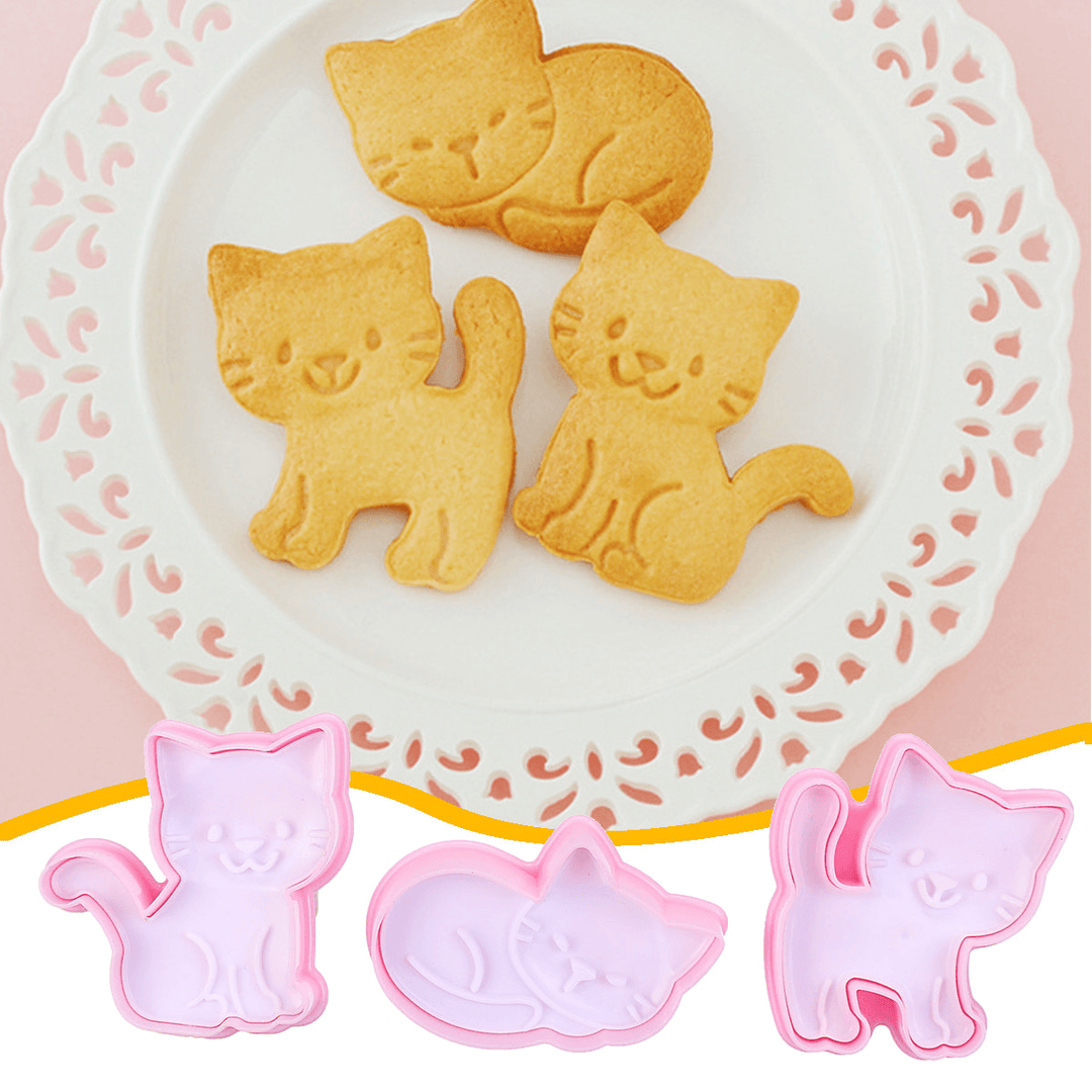 3Pcs/Set Cat Cookie Biscuit Plunger Cutter Fondant Cake Mold Baking Mould Kitchen Tools - Trendha