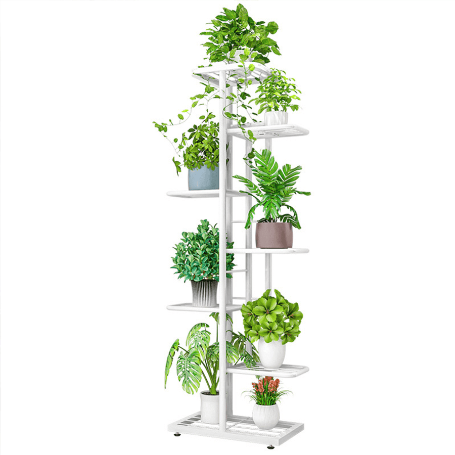 7-Tierblack/White Metal Plant Stand Outdoor Indoor Flower Pot Display Rack Ladder Shelf for Garden - Trendha