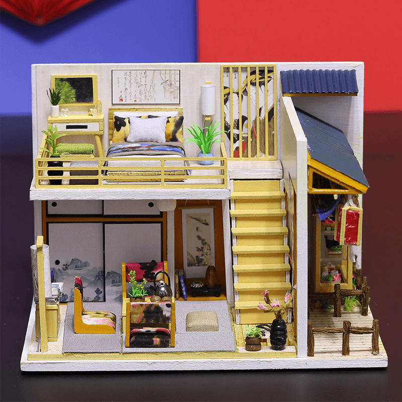 Iiecreate J-002 Japanese Plain Room Handmade DIY Cabin Doll House with Dust Cover Music Motor - Trendha