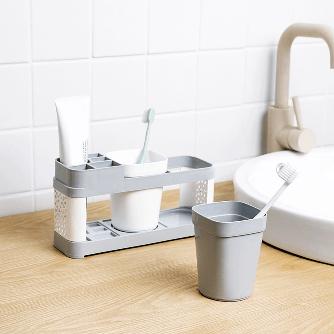 Toothbrush Holder Stand Plastic Cup Set Shelf Bathroom Toothpaste Storage Rack - Trendha