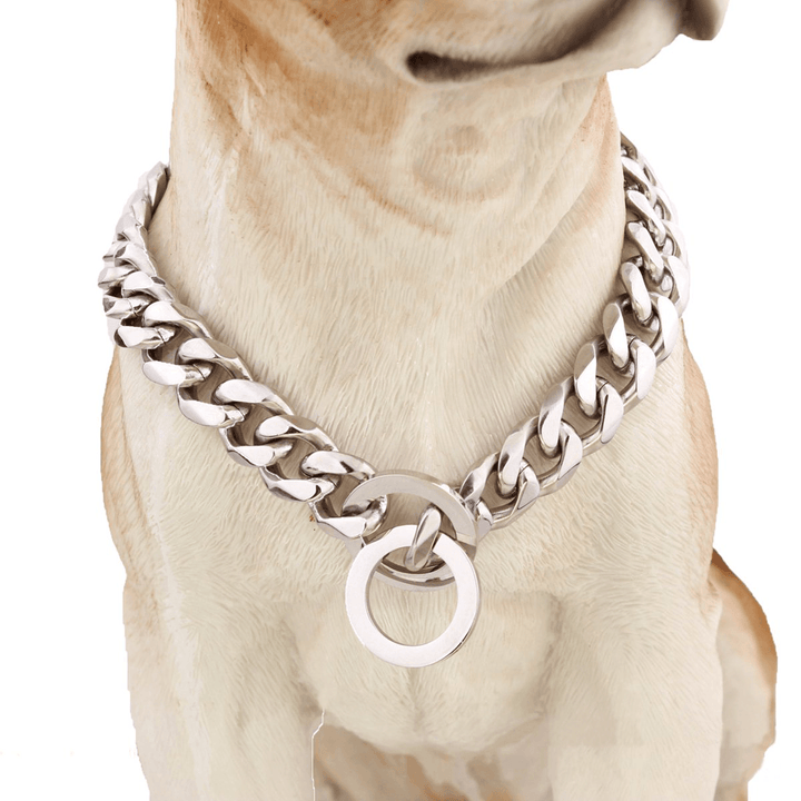 13Mm Silver Cut Curb Cuban Link Stainless Steel Dog Chain Pet Collar - Trendha