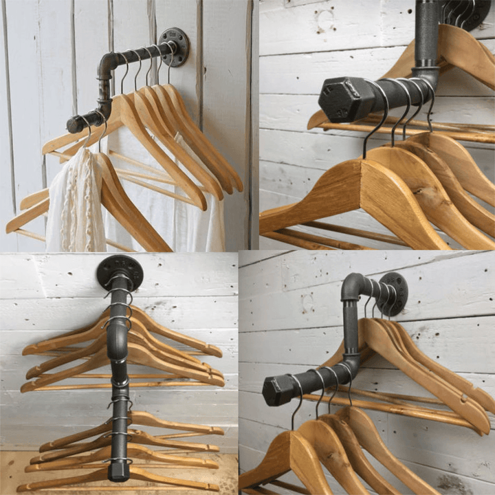 Industrial Iron Pipe Wall Mounted Clothes Rail Coat Towel Storage Vintage Rack Cloth Hanger Shelf - Trendha