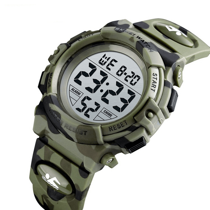 SKMEI 1548 Military Camouflage Children Wristband 12/24 Hours Mode EL Luminous Display Stopwatch Alarm 5ATM Waterproof Kids Digital Watch - Trendha