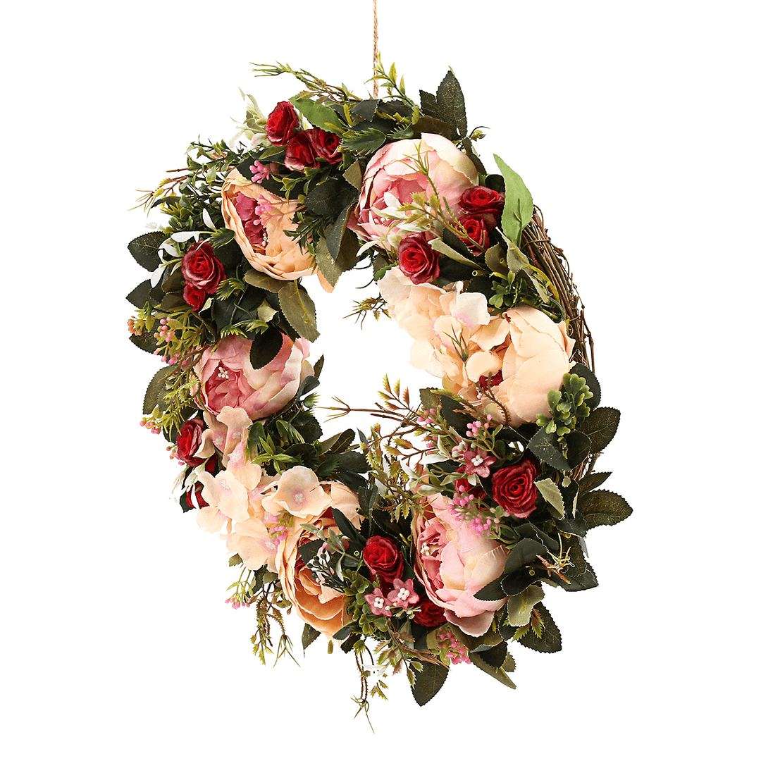 40Cm Silk Peony Wreath Flower Ring Door Artificial Hanging Garland Wedding Decorations - Trendha