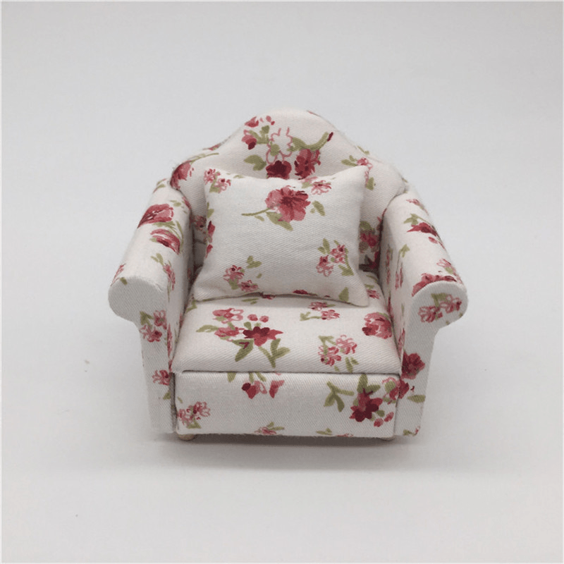 1:12 Dollhouse Miniature Pink Floral Armchair Single Sofa Toys Furniture Ornaments Christmas Gift - Trendha