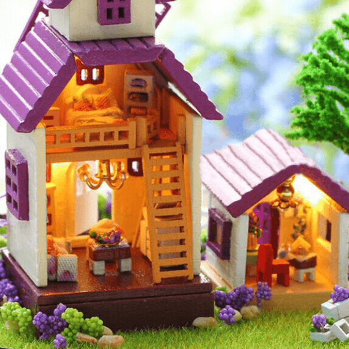 1:32 Cuteroom Dollhouse Miniature Provence House DIY Kit with Cover and LED - Trendha