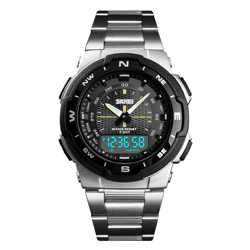 SKMEI 1370 Stainless Steel Waterproof Chrono Dual Digital Watch Business Style Men Wrist Watch - Trendha