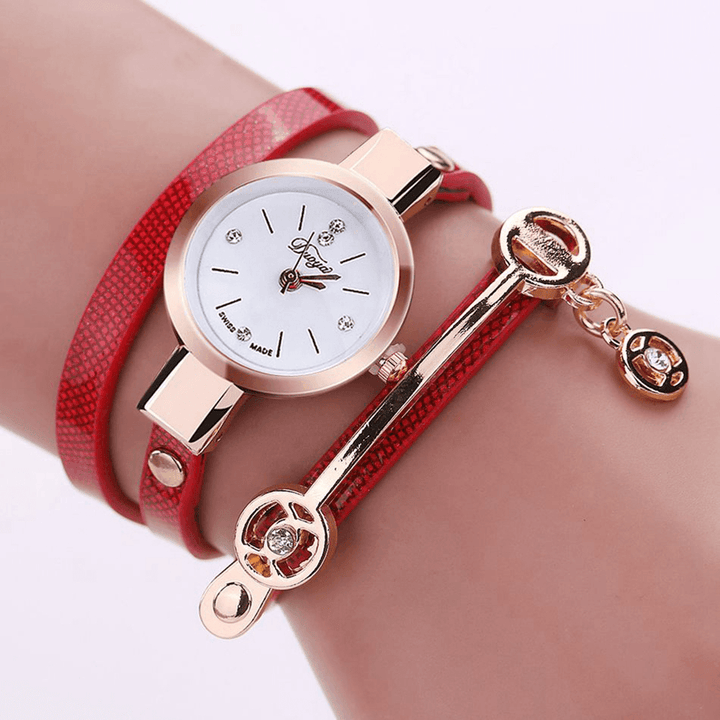 DUOYA XR1297 Fashion Casual Ladies Diamand PU Leather Strap Women Bracelet Watch Quartz Watch - Trendha