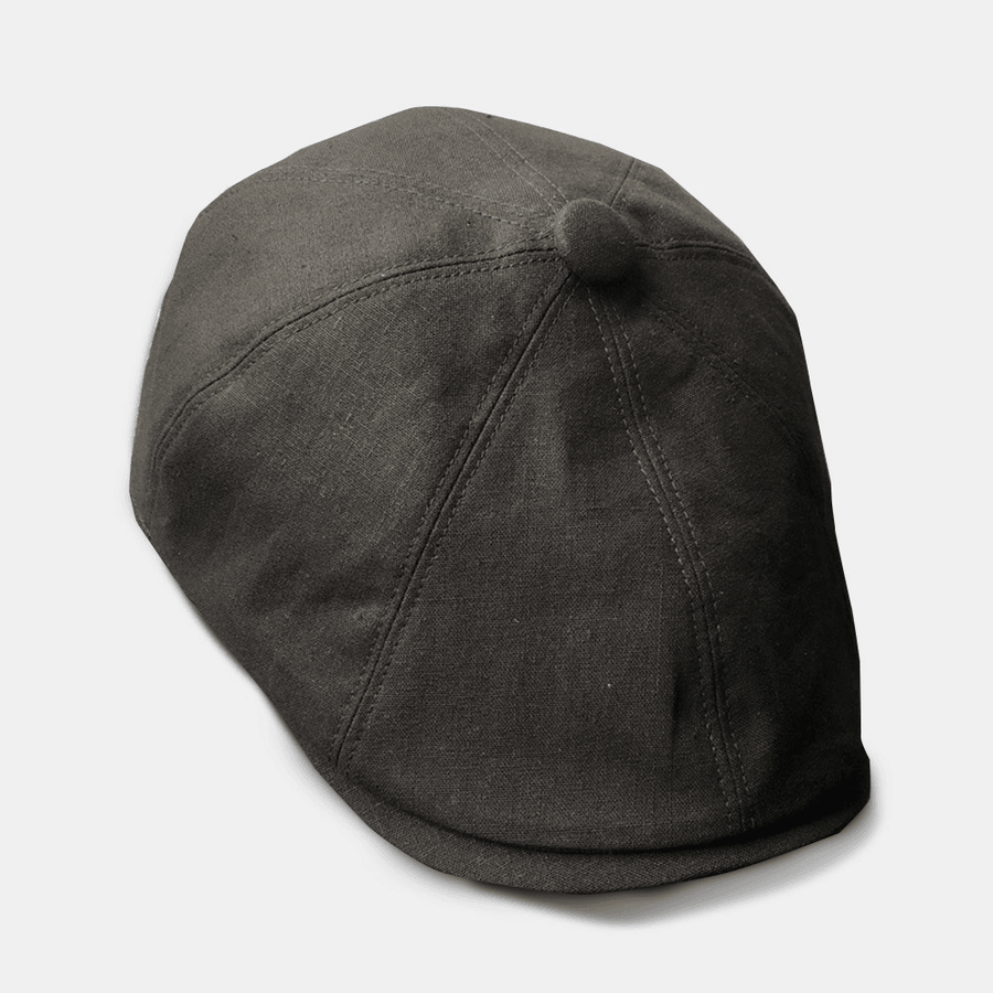 Men Cotton Linen Beret Cap Solid Color Retro Wild Newsboy Hat Forward Cap Octagonal Hat - Trendha