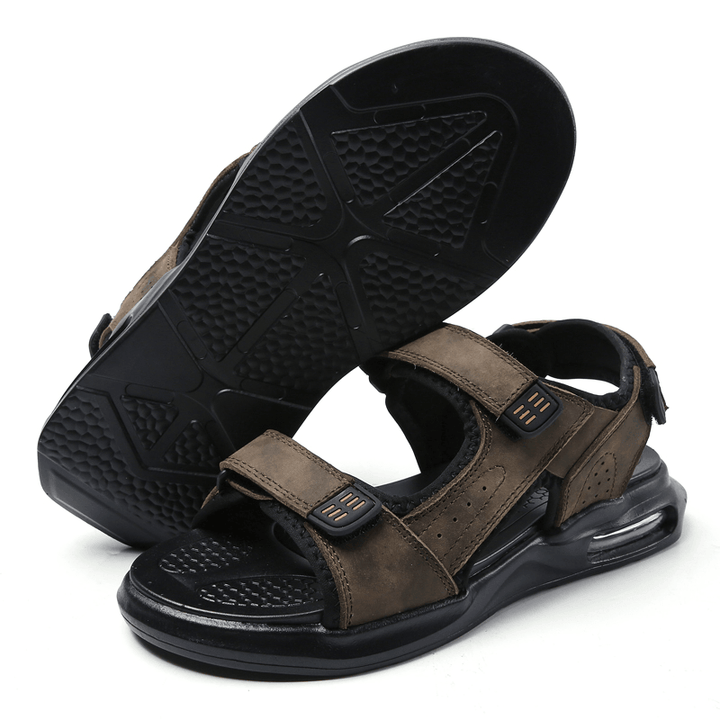 Men Outdoor Sport Cushioned Comfy Hook Loop Leather Beach Sandals - Trendha