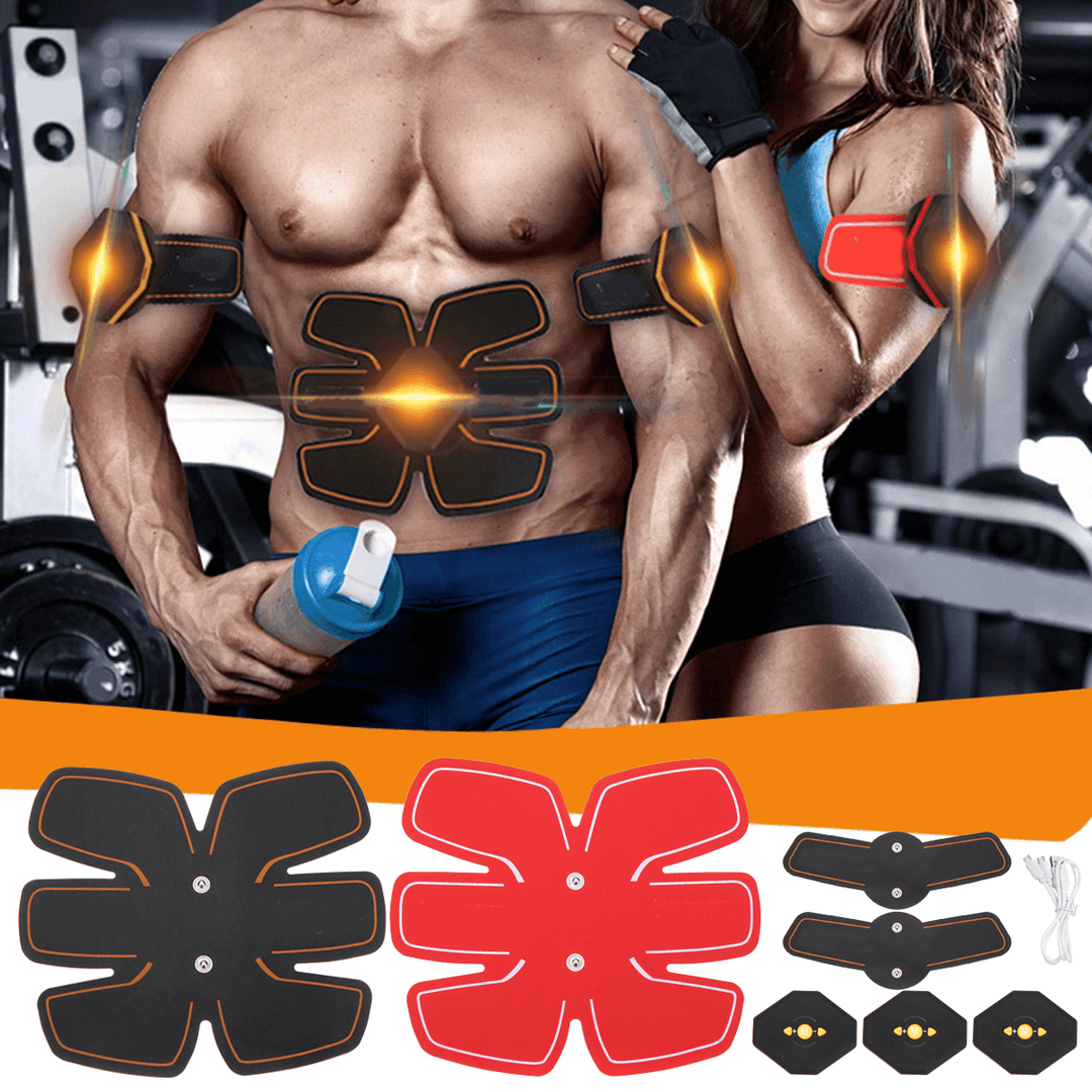 Yunai Unisex Abdominal Toning Arm Muscle Stimulator Belt EMS Training Body Exercise Trainer Toner ABS Fitness Set - Trendha