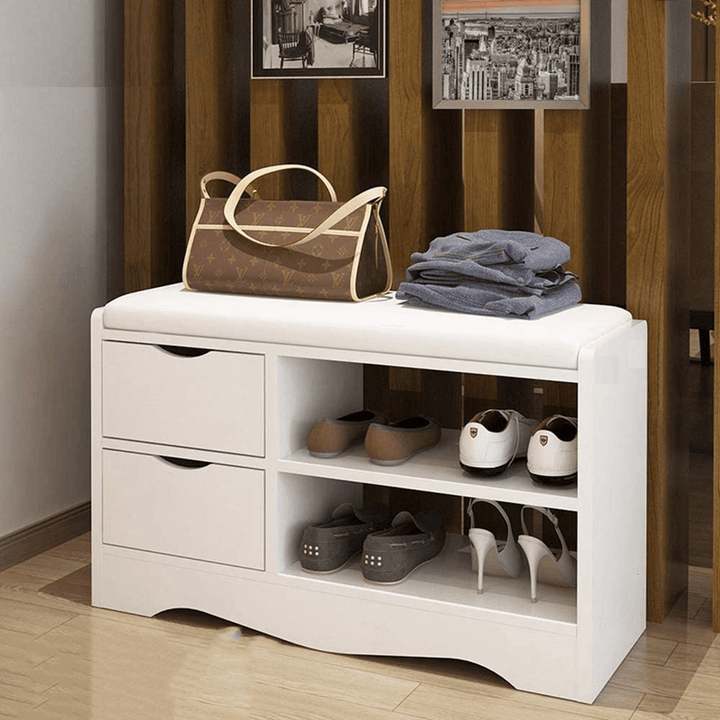 2 Layers Shoe Rack Shoes Bench Storage Cabinet Shoe Organizer Multifunctional Wooden Seat Stool with 2 Drawers - Trendha